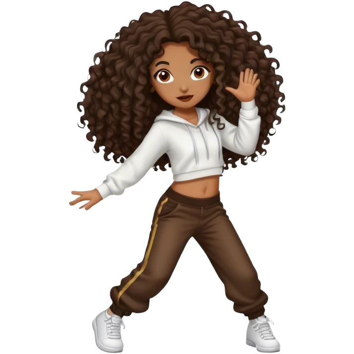 Dancing medium dark brown girl with long darn brown curly hair hip hop emoji