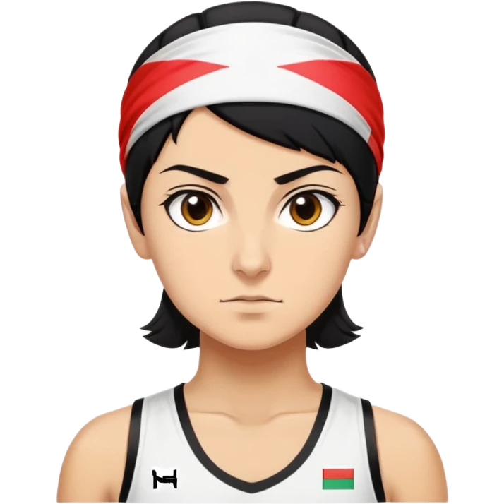 Merab Dvalishvili emoji with short hair, athletic build, determined expression, wearing Georgian flag headband emoji