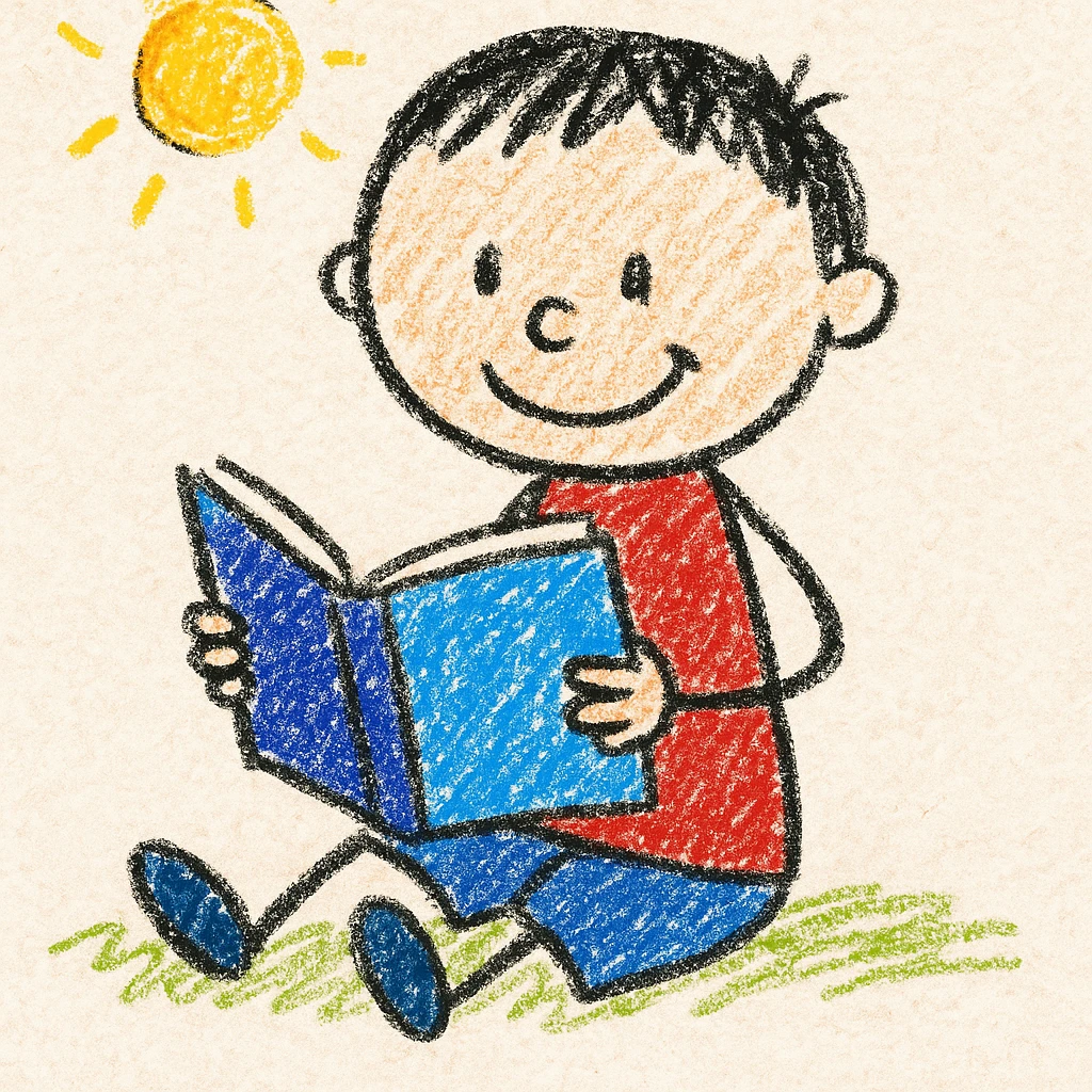 Full body of a boy, sitting, reading a book emoji