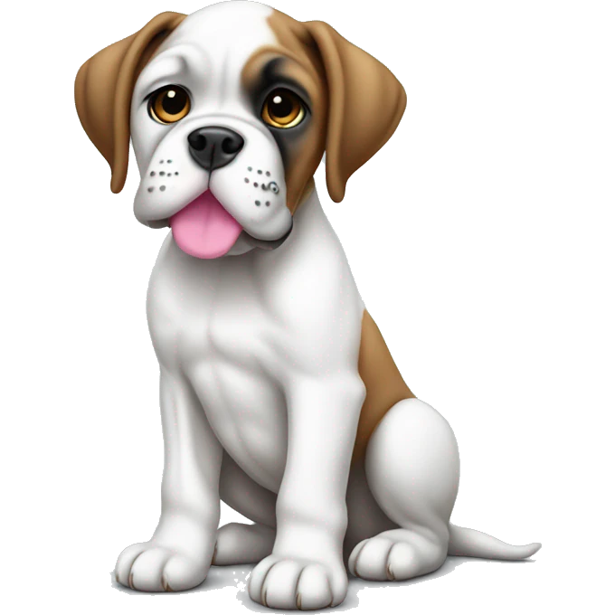 Sitting white boxer puppy with pink nose emoji