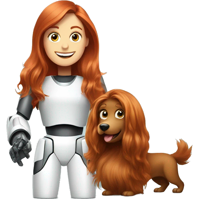 A robot vacuum and a long haired redhead lady being best friends emoji