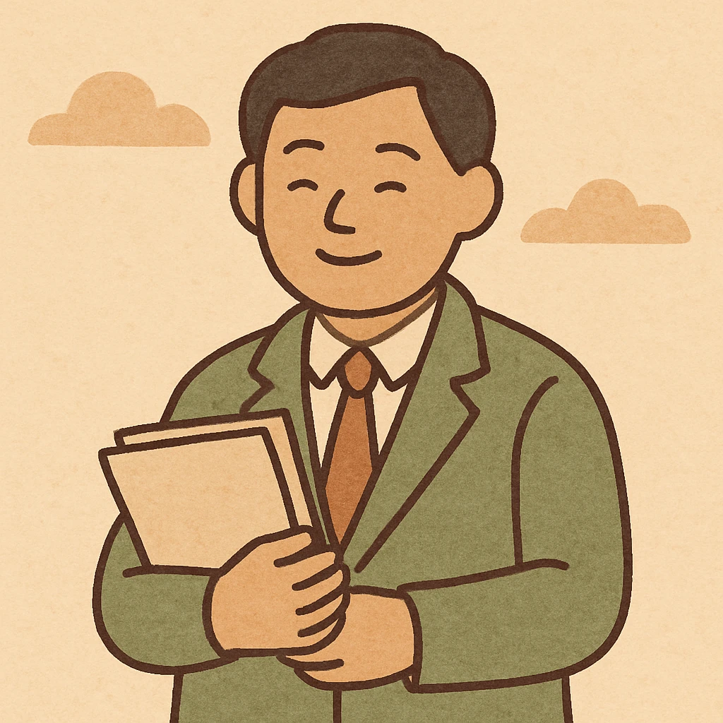 Chinese professional agent, smiling, holding documents, minimal background, cartoon style emoji