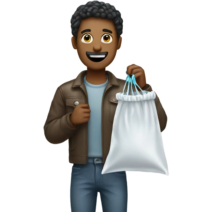 Guy holding floss and a plastic bag emoji