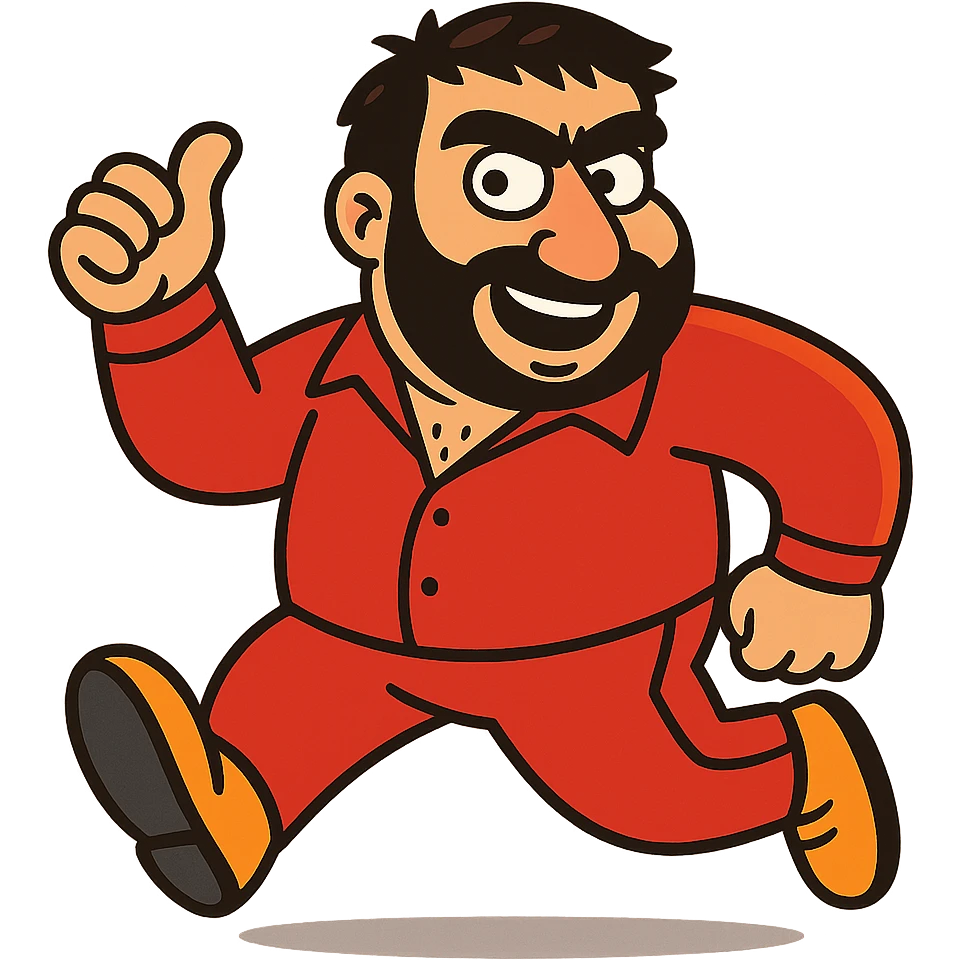 Recep İvedik, recognizable Turkish comedy character with bushy eyebrows, thick mustache, and red tracksuit, in a humorous pose, vibrant cartoon style emoji
