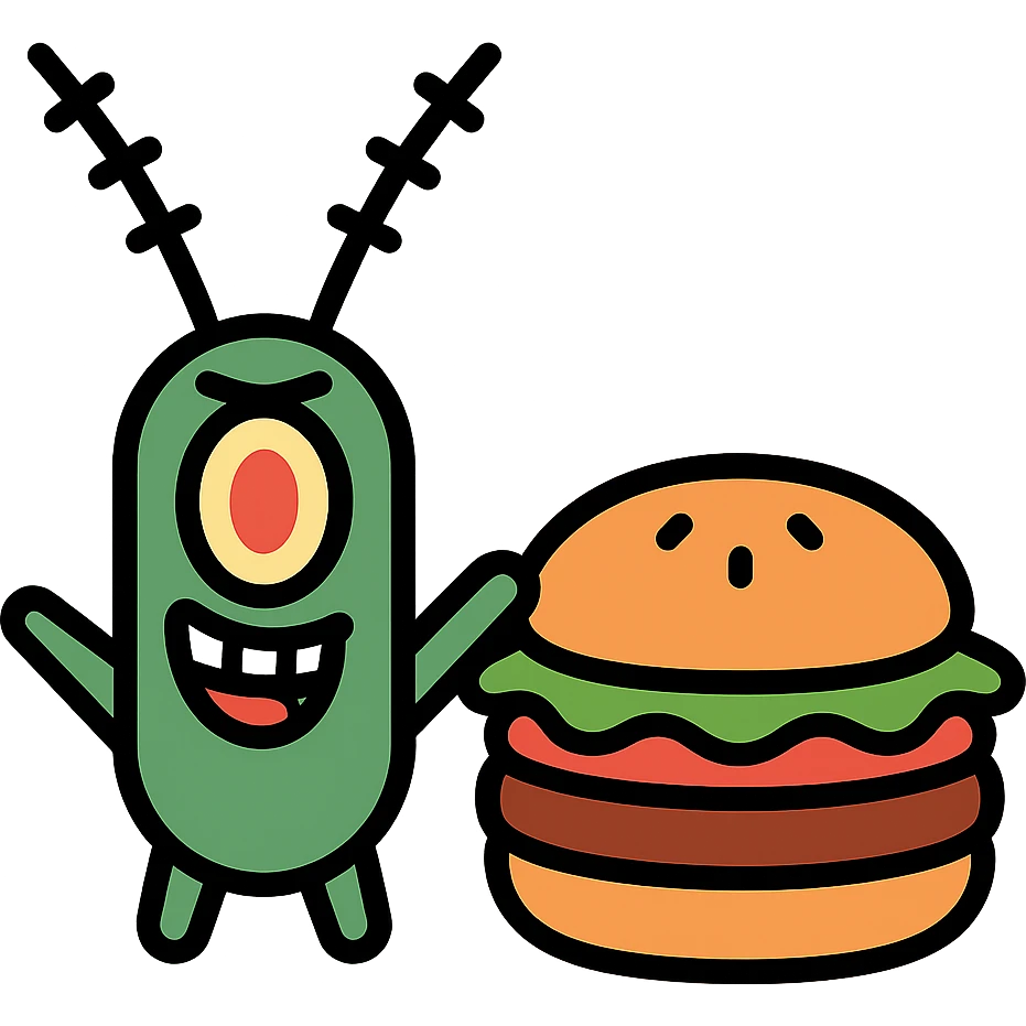 Plankton and a Krabby Patty emoji