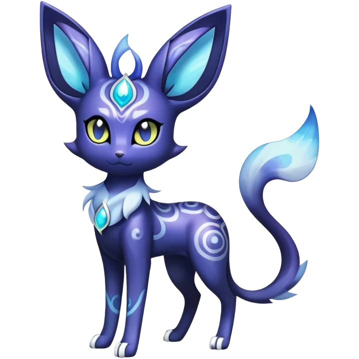 Shiny Exotic Badass Colorful Ethereal Royal Mysterious Gothic Espeon-Meowstic-Umbreon-Pokémon-Fakémon-hybrid-creature (full body) with random pattern-markings emoji