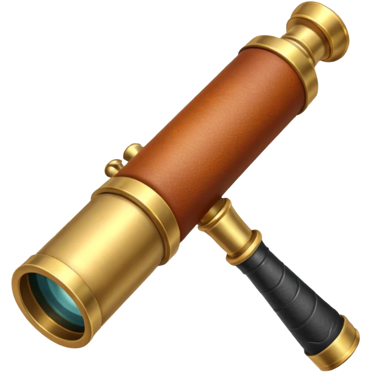 pirate spyglass object icon, brass telescope, leather grip, 3D cartoon, mobile game icon style, centered, clean background, no text, no watermark
 emoji