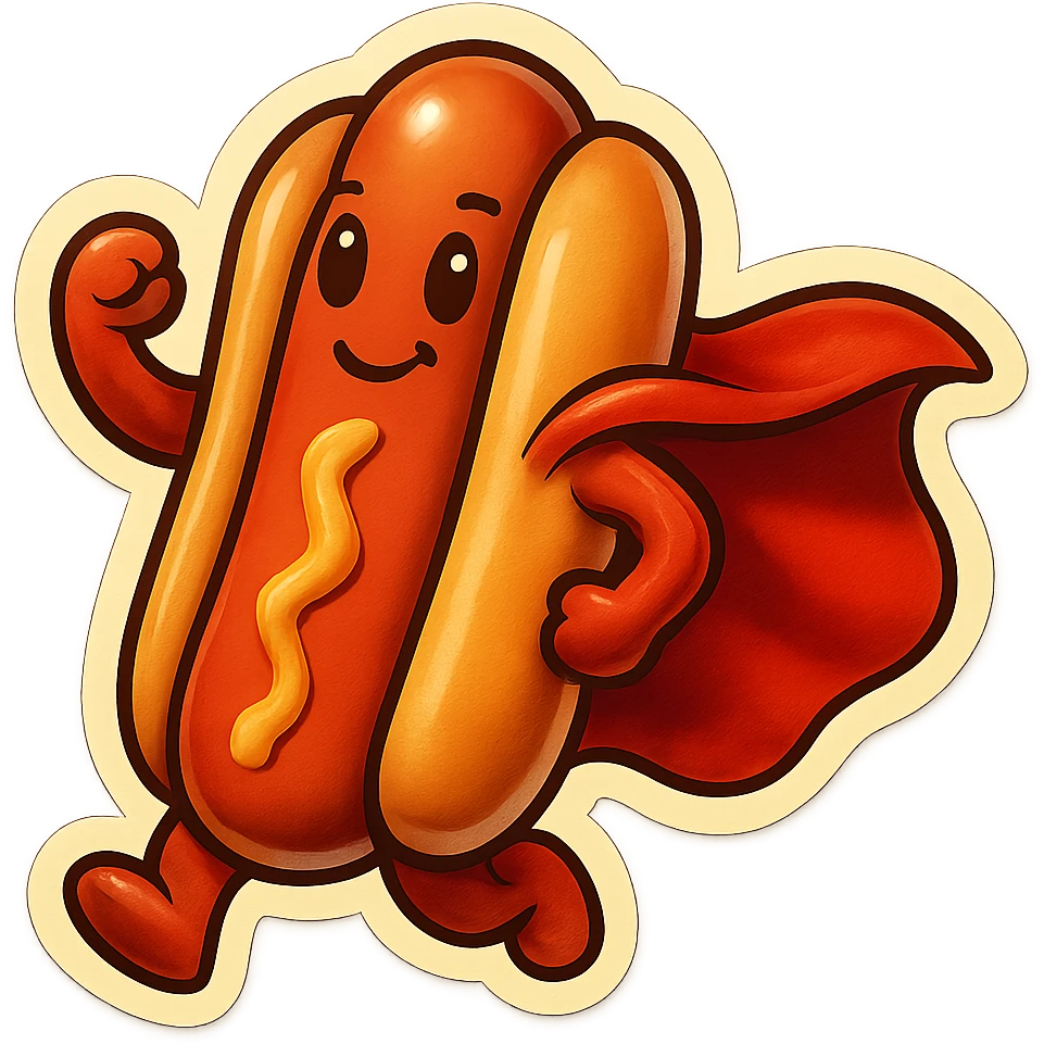 hot dog wearing a red cape emoji