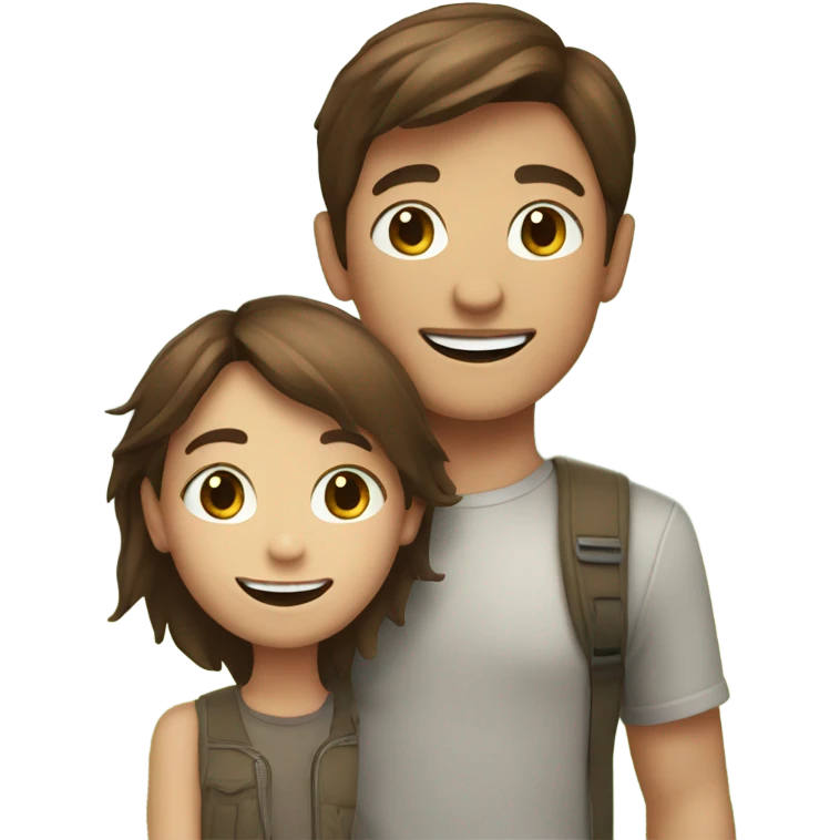 happy girl and boy with brown hair outdoors  emoji