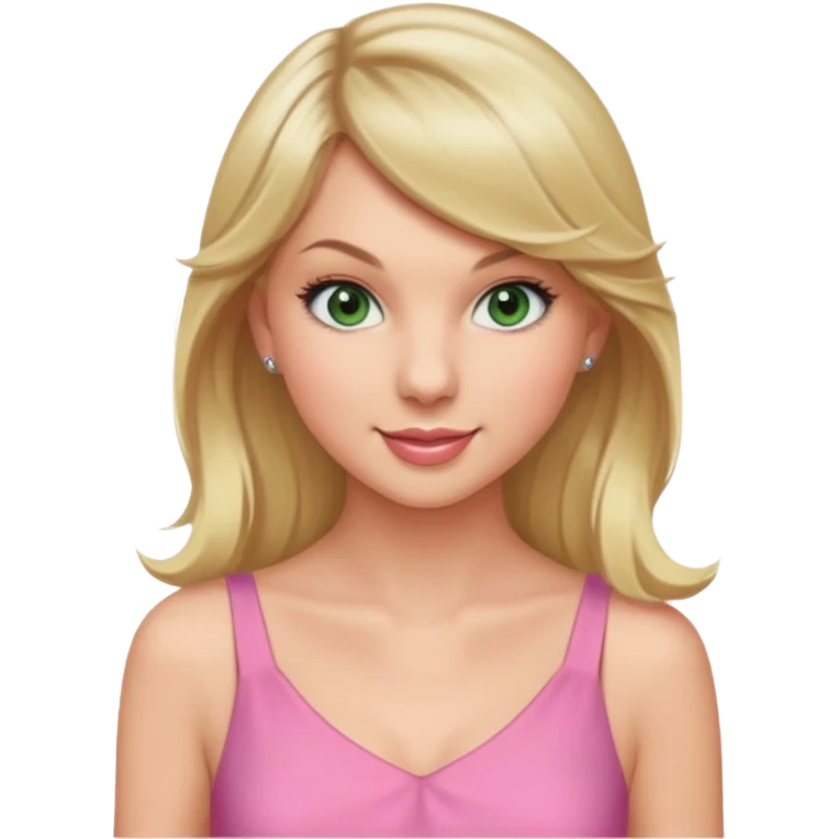 Smiling taylor swift green eyes long blonde hair in tight pink dress emoji