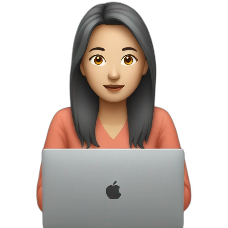 asian woman behind gray laptop emoji