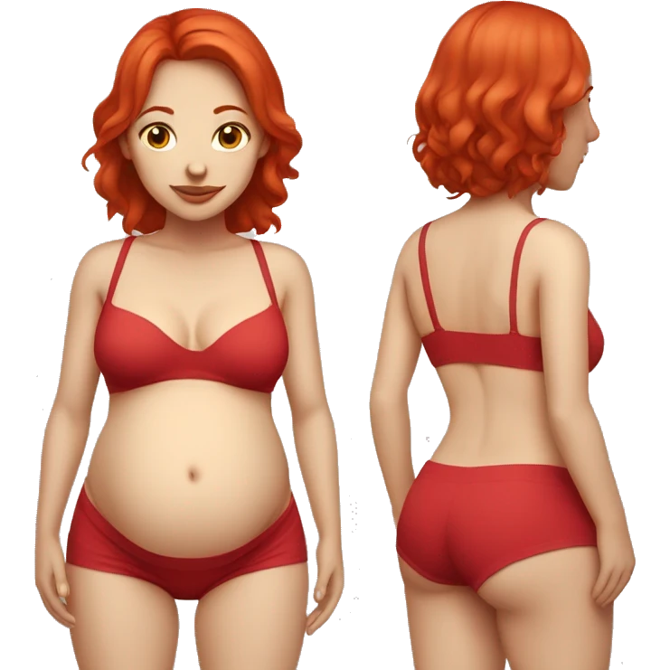 white pregnant belly girl with red bra, red hair, red shorts emoji