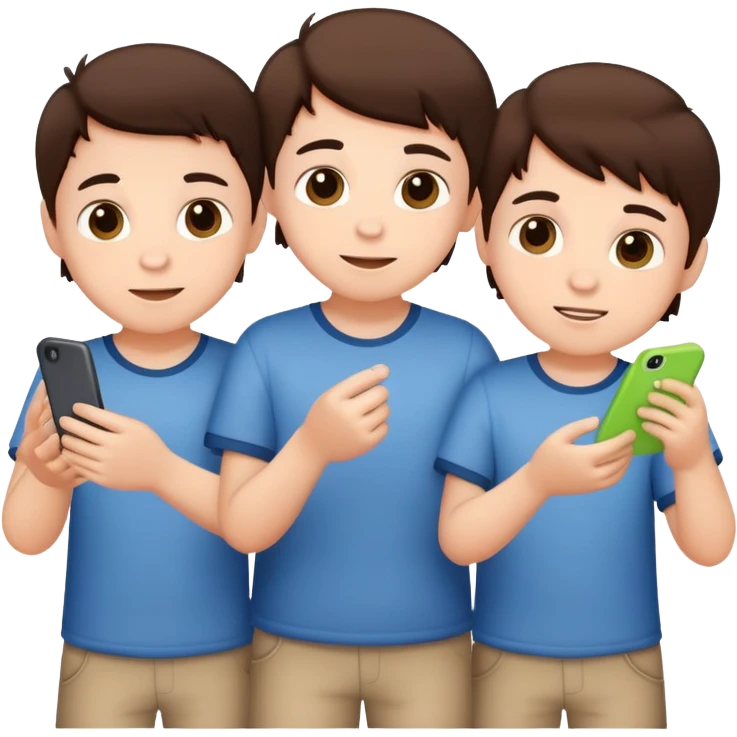 Three cute young brunette brothers playing  emoji