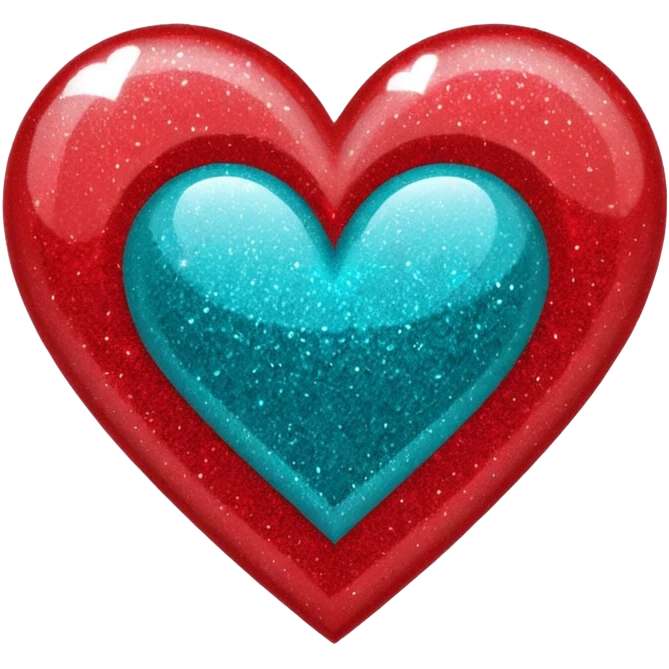 glitter heart split red and teal emoji