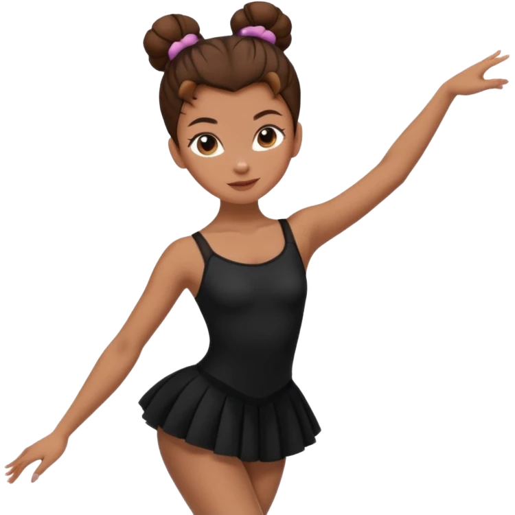 menina cabelos castanhos em coque vestida de roupas de jazz e sapatilhas pretas emoji