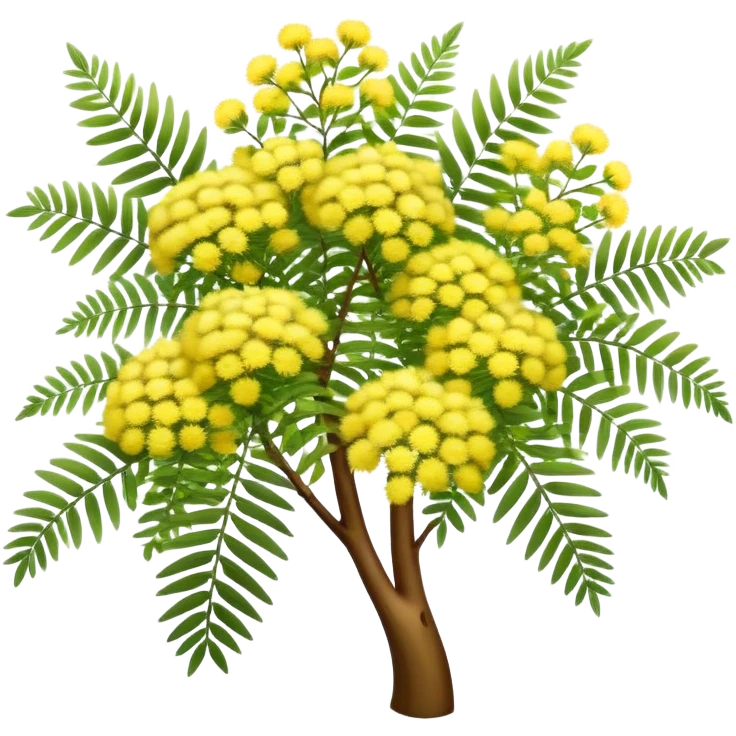 Cinematic Realistic Acacia Emoji, Bright and cheerful, with clusters of fluffy yellow flowers blooming along delicate branches. The wattle’s soft, fern-like leaves sway in the breeze, radiating a sense of warmth and joy. Soft glowing outline, capturing the essence of Australian sunshine, warmth, and beauty in a vibrant acacia tree! emoji