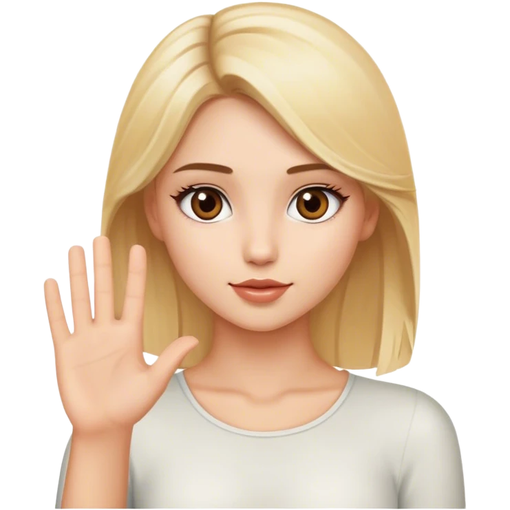 Pretty Blonde model, brown eyes, raising hand  emoji