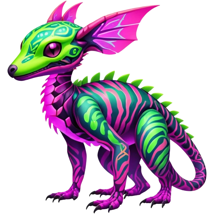 Tropical futuristic lush cool edgy neon Fionbri-Vernid-Elgyem-creature (full body) emoji
