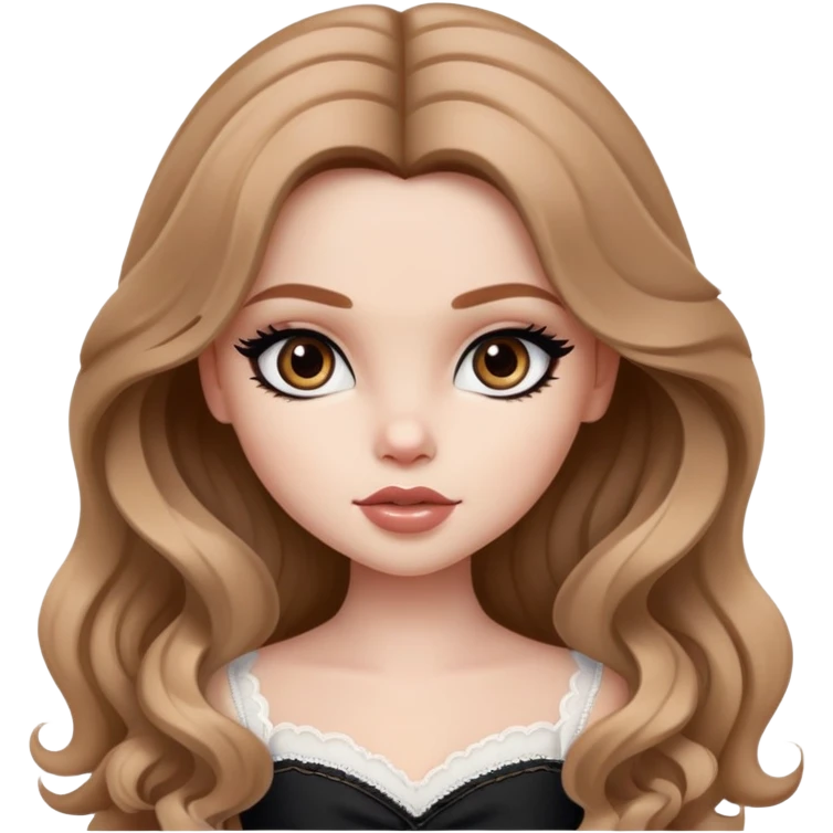 pretty bratz girl, long wavy light brown hair, brown eyes, black eyeliner, pale skin emoji