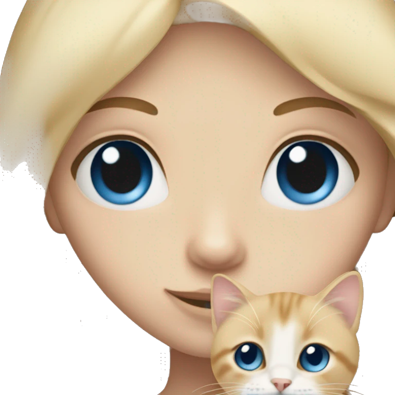 Blonde hair girl with blue eyes holding beige cat emoji