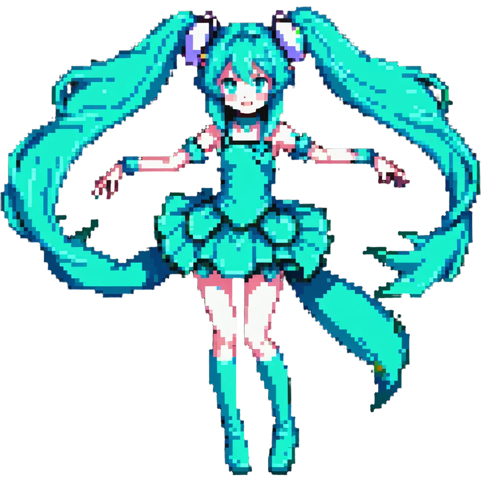 Hatsune Miku dancing pose with teal hair emoji