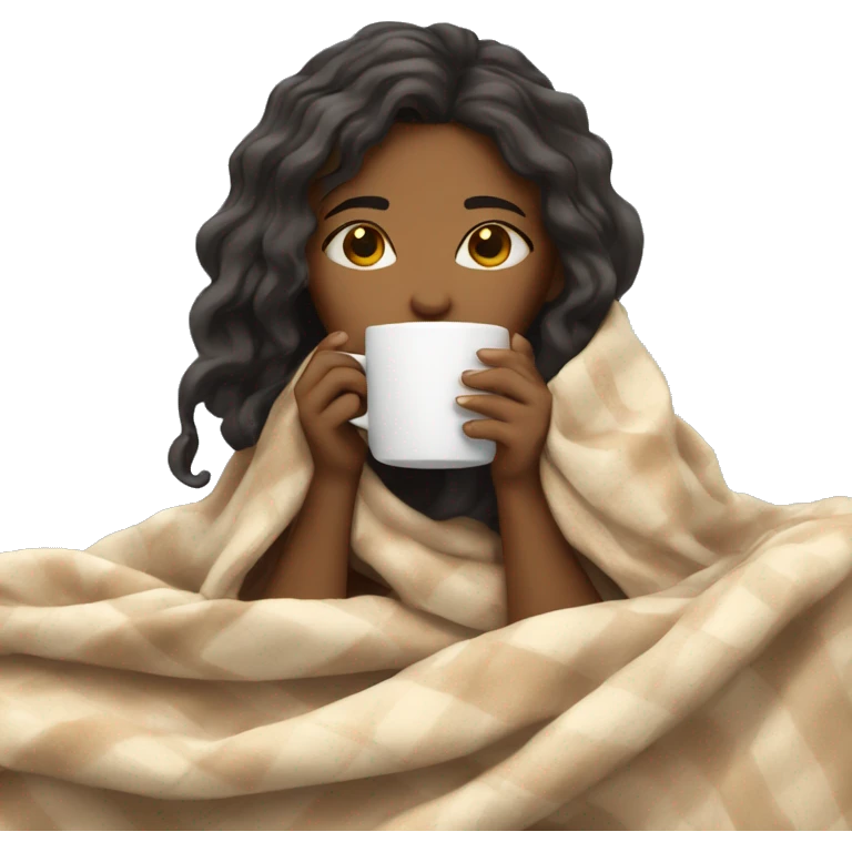 girl inside a blanket sipping coffee eyes closed emoji