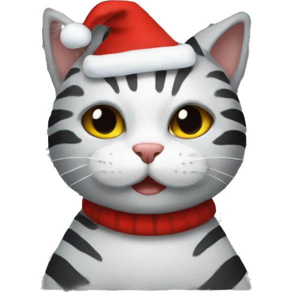 Cat with grey and black stripes with christmas hat emoji
