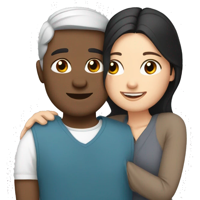 Lovers hugging each other. Indian man, short black hair. White woman, blue eyes and brown hair emoji