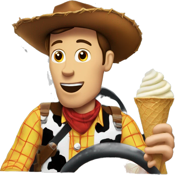 Woody eating  ice cream in car emoji