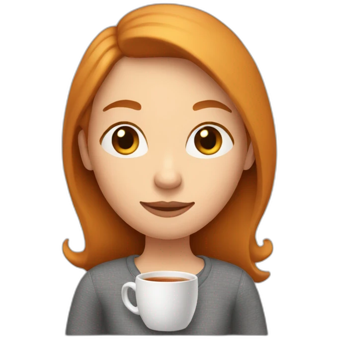 shy woman with shoulder length ginger hair holding cup of tea emoji