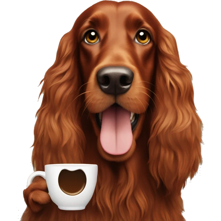 Happy Irish setter with coffee emoji
