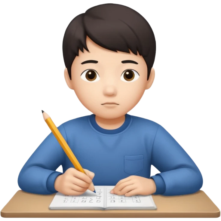A Asian kid doing his math homework  emoji