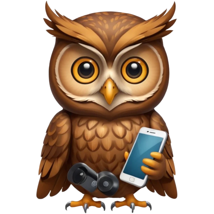Сова с телефоном emoji