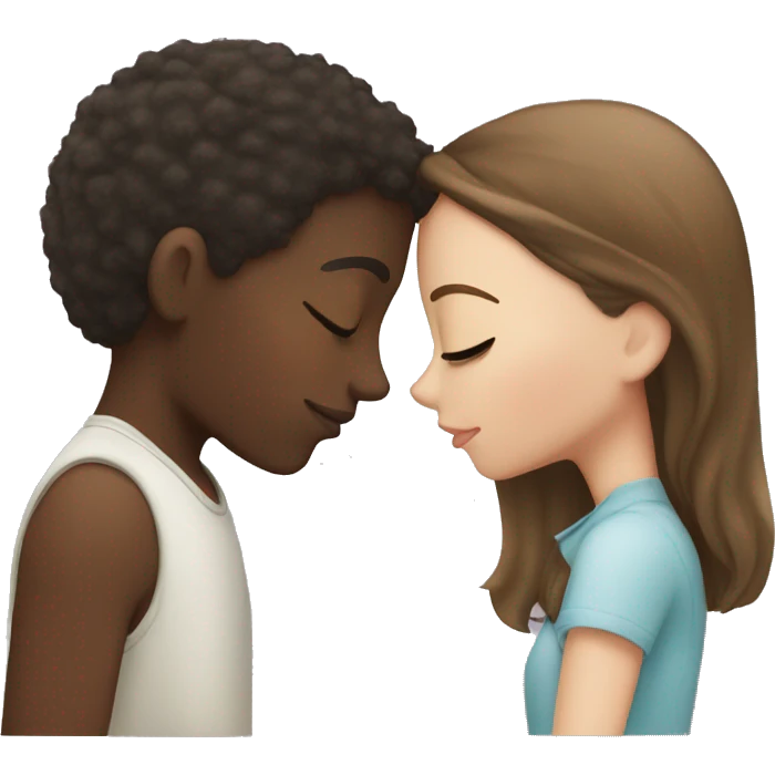 An African-American boy kissing a soft girl with brown hair(The girl has white skin and straight hair) emoji