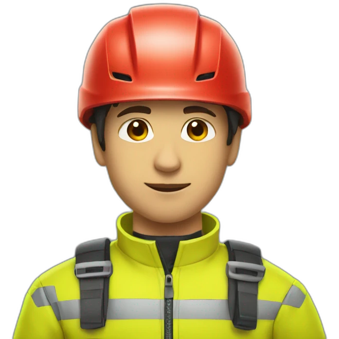 young guy wearing red bicycle helmet and a yellow high visibility jacket emoji