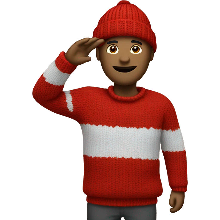 Man salutes in a red knitted hat emoji