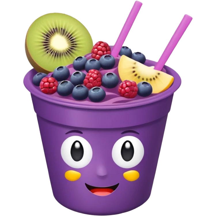 acai bowl in a purple plastic cup, simple, bright, with fruit toppings, emoji style emoji