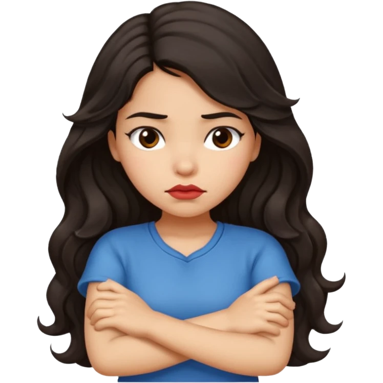 Hispanic girl with long wavy hair crossing her arms while pouting  emoji