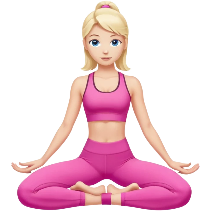 a nlode girl with blue eyes wearing a pink workout set, doing pilates emoji