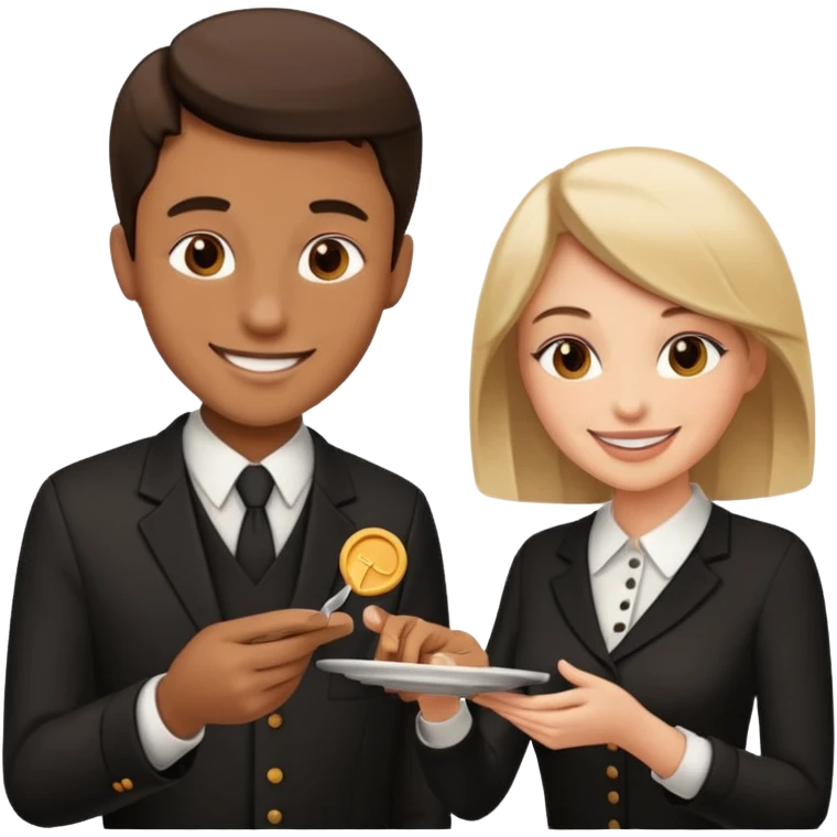 a man and a woman server exchanging a tip emoji