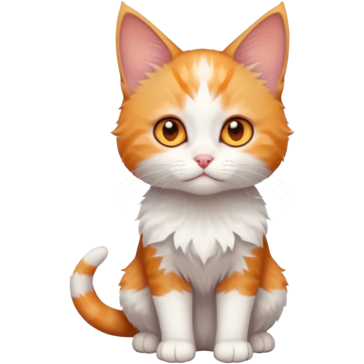full body of very small + skinny ginger and white kitten with deep orange eyes and triangular shaped face emoji