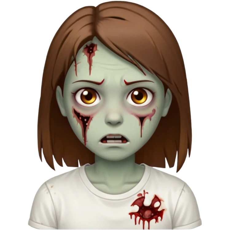 
 Zombie Girl with brown straight hair and basic white shirt On emoji