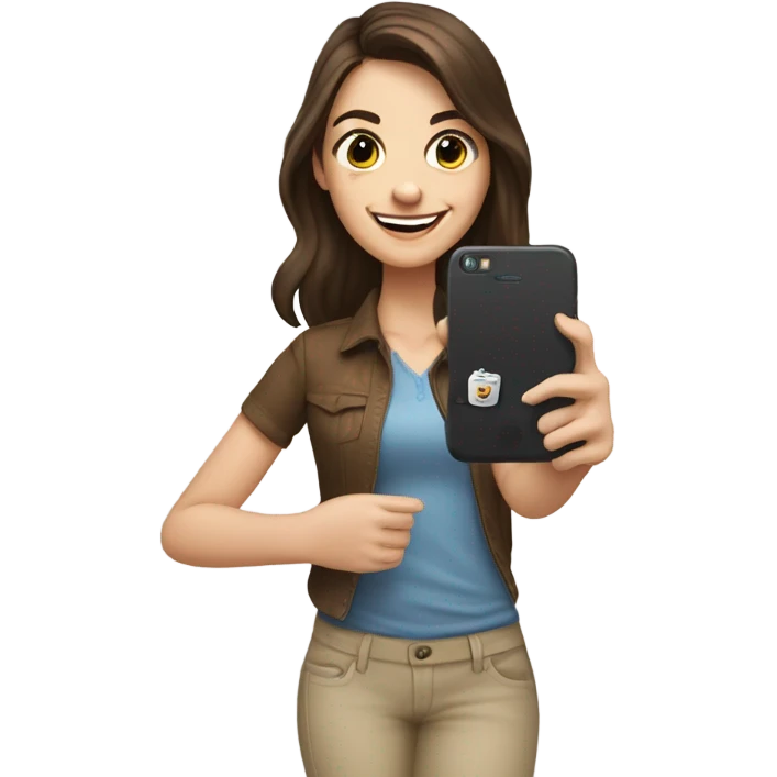 Brunette white Girl taking selfie with her phone emoji