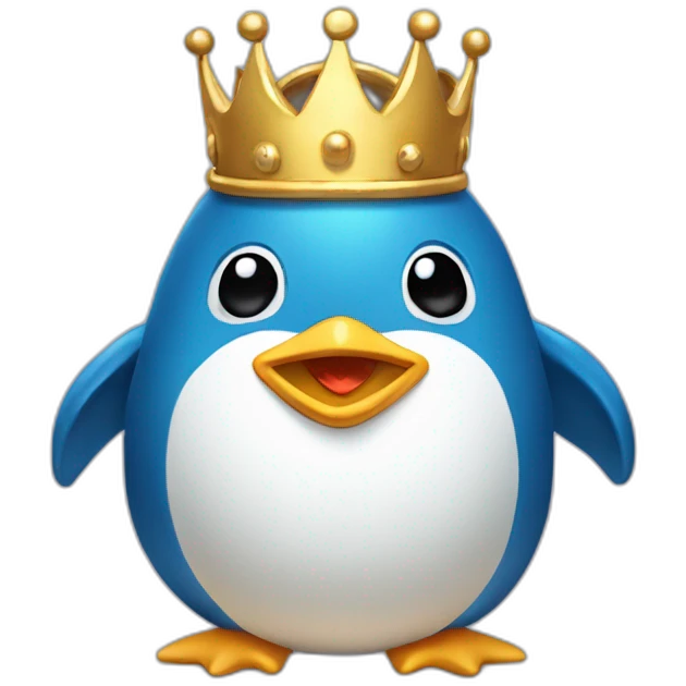 kawaï blue pudgy penguin wearing a golden crown emoji