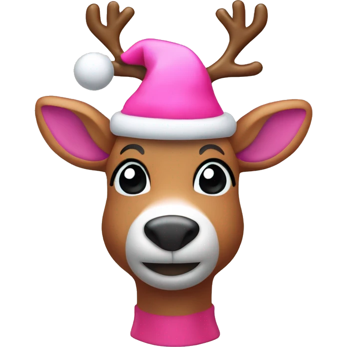 Pink Rudolph reindeer with lighted noise and Christmas hat emoji