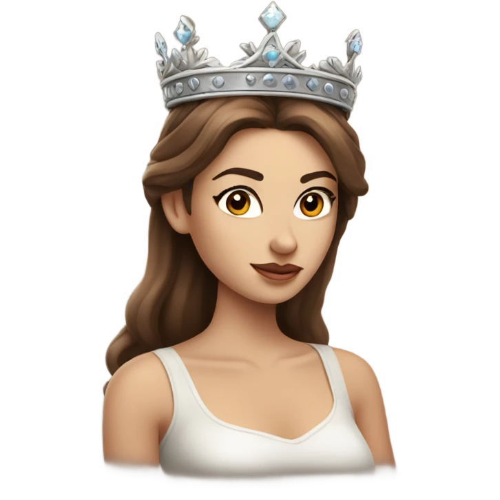 Beautiful girl with white skin, long brown hair and wearing a crown  and tattoos emoji