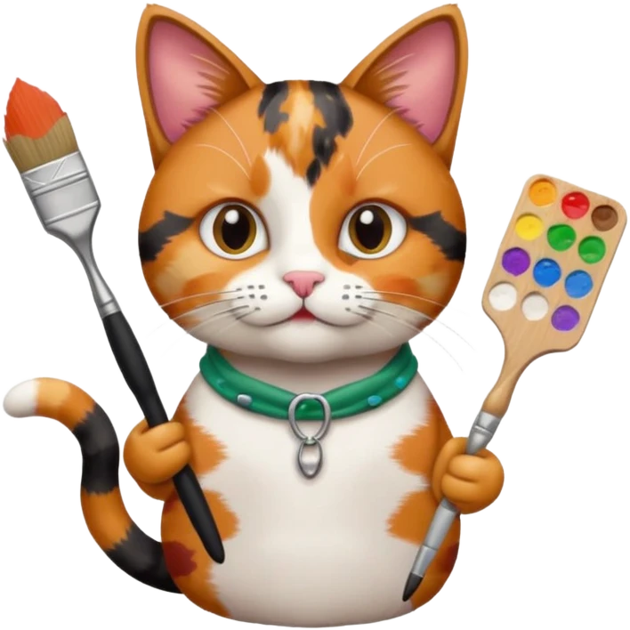 A cat holding brushes and a colour pallete because he is an artist emoji