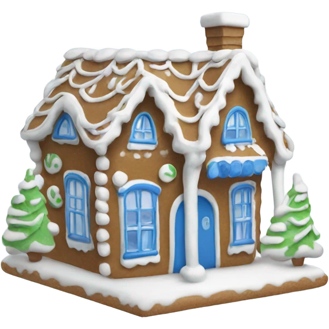 A blue and white gingerbread house emoji