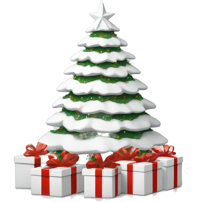 White Christmas tree with boxes Andre that emoji