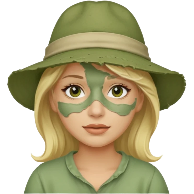 messy green full face clay mask and tourist hat blond woman  emoji